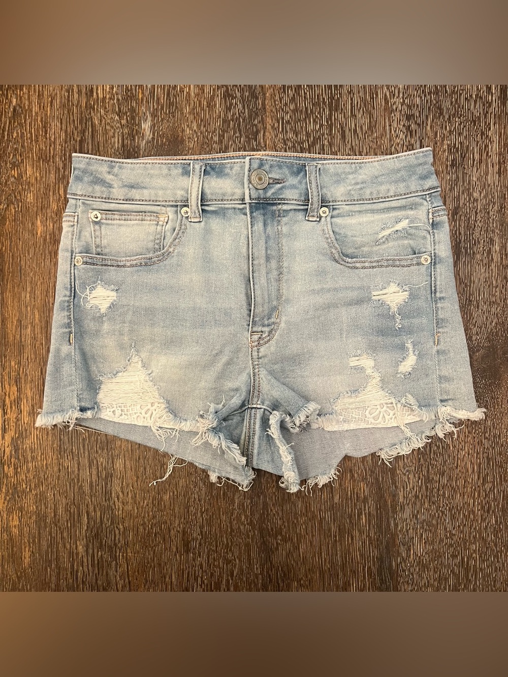 American Eagle Hi-Rise Shortie Distressed Denim Jean Shorts Size 6
